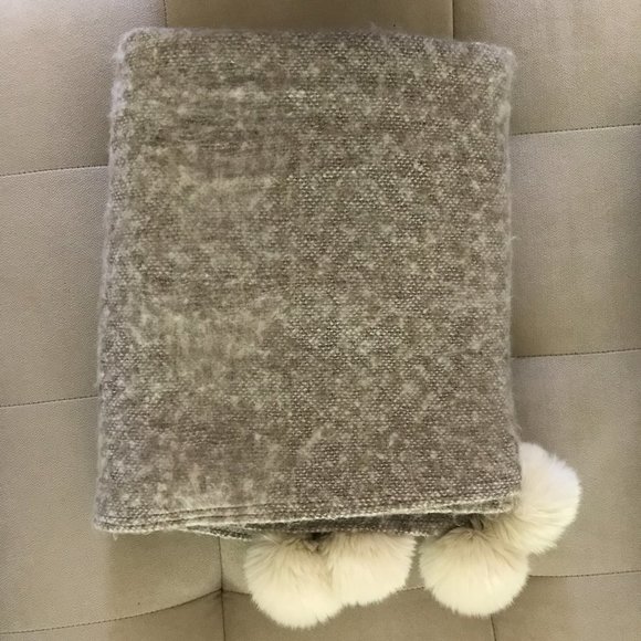 Nordstrom at Home Brushed Faux Fur Pom Pom Throw